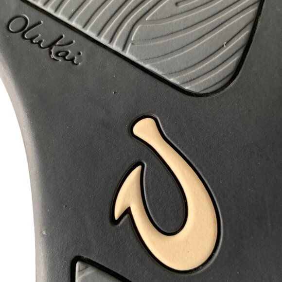 OluKai Aukai Beach Flip-Flop Sandals US 10 EU 40 Black Leather Upper Rubber Sole - Picture 8 of 10